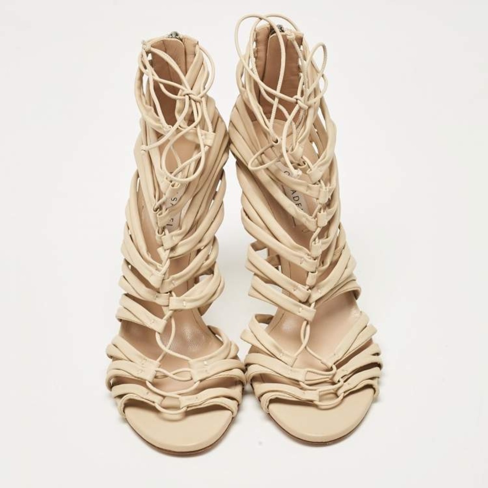 Casadei Beige Leather Cage Valencia Sandals 10